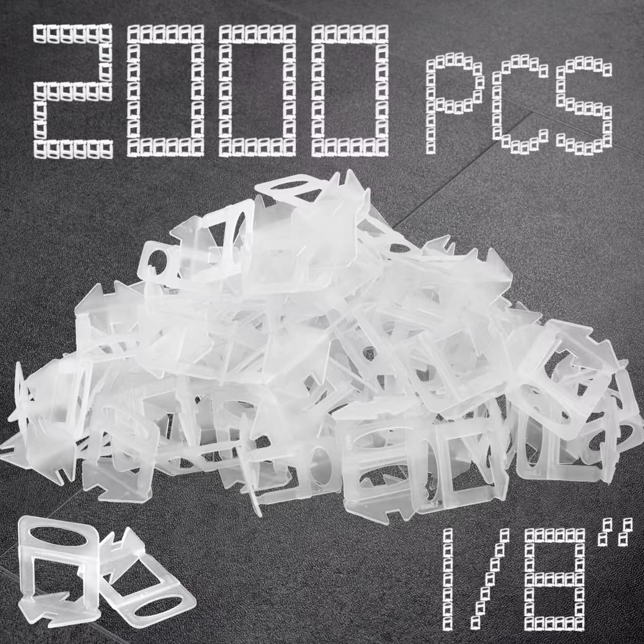 1/8" Tile Leveling System Spacers 2000 PCS Tile Leveling Clips Kit Prevent Tile lippage Leveler Spacers for DIY Professional Ceramic Tile and Stone Installation (1/8 IN, 2000)