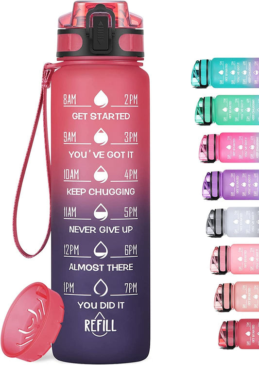 MEITAGIE 32oz Motivational Water Bottle with Time Marker & Fruit Strainer, Leak-proof BPA Free Non-Toxic Bottle with Carrying Strap, Perfect for Fitness, Gym and Outdoor Sports