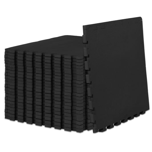 ProsourceFit Extra Thick Puzzle Exercise Mat , EVA Foam Interlocking Tiles for Protective, Cushioned Workout Flooring for Home and Gym Equipment, Black - 3/4 inch - 96 Sq Ft - 24 Tiles