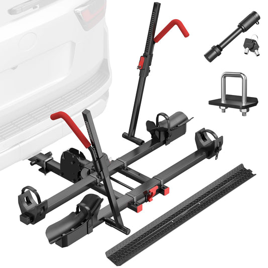 RoamEase Hitch 2 EBike Rack with Ramp, 170lbs Capacity Electric Bike Carrier Foldable for 2 Heavy Ebike, Up to 5-inch Fat Tire Bicycle, 2" Receiver for Car, SUV, RV, Truck, Black
