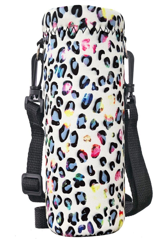 RICHEN Neoprene Water Bottle Carrier Bag with Adjustable Shoulder Strap,Insulated Water Bottle Cover for 500ml/16oz Stainless Steel/Glass/Plastic Bottles (Spots,500ML)