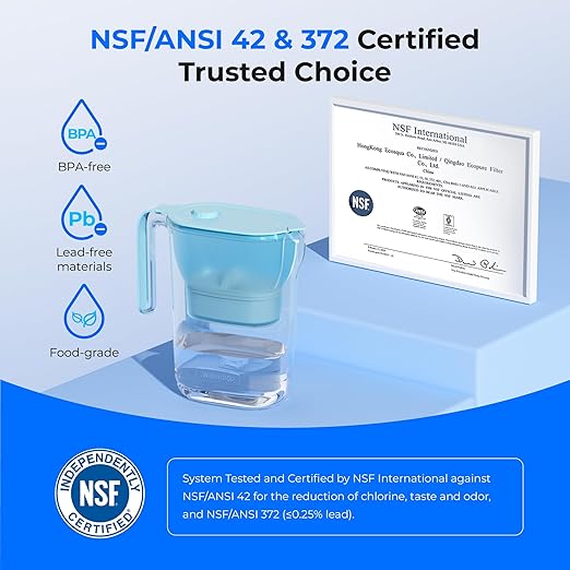 Waterdrop 200-Gallon Long-Life Water Filter Pitcher, NSF Certified Water Purifier, Replaces 6,400 Plastic Water Bottles a Year, Reduces Chlorine, PFOA/PFOS, 7-Cup, Blue