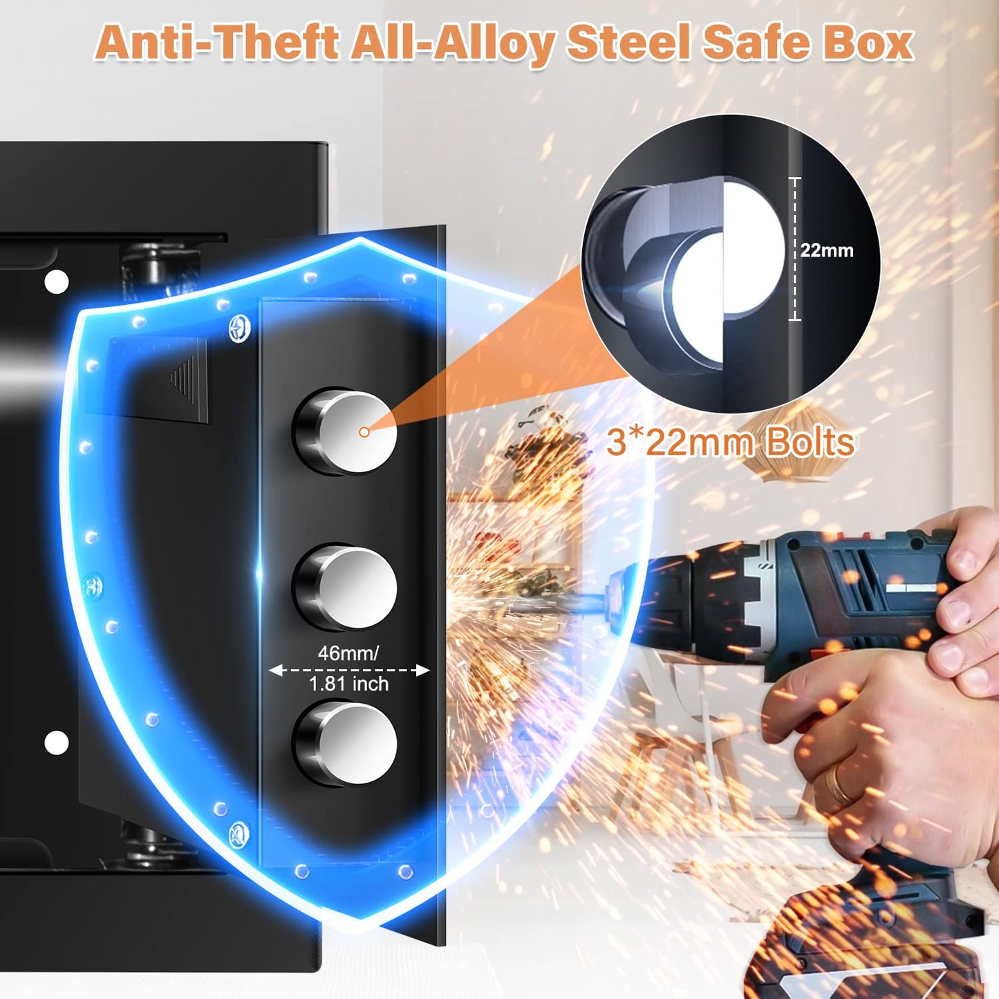1.2 Cubic Personal Home Safe Box Fireproof Waterproof with Fireproof Bag, Fireproof Safes for Home with Removable Shelf, Fireproof and Waterproof Safe for Money Firearm Medicine Jewelry Document