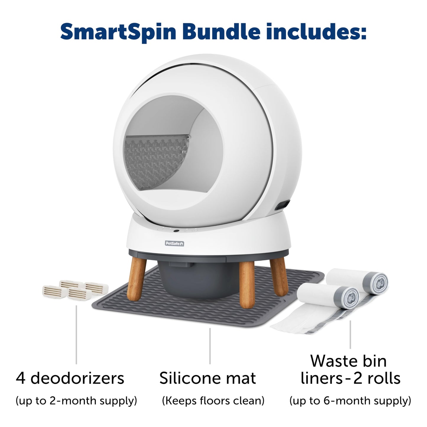 PetSafe ScoopFree SmartSpin Self-Cleaning Litter Box Bundle – Advanced Odor Control – App Controlled – Up to 2 Weeks of Hands-Free Cleaning – Includes Litter Mat, 50 Waste Bin Liners, 4 Deodorizers