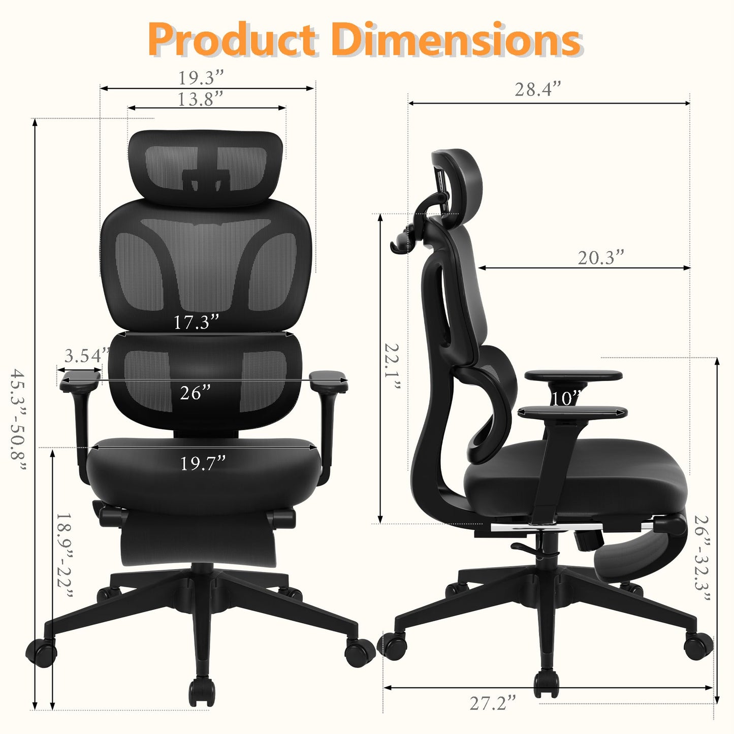 FLEXISPOT ErgoX-S Big and Tall Mesh Office Chair, Computer Desk Chair Adjustable Swivel Chair with Footrest Lumbar Support Headrest and 360°Rotation for Home Office,Mesh