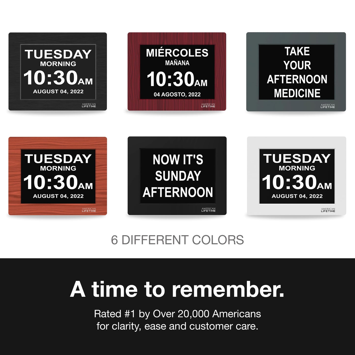 American Lifetime New 2025 Dementia Clock Large Digital Clock for Seniors, Large Display with Custom Alarms, Calendar Clock with Day & Date for Elderly, Clear Numbers Alzheimer Digital Clock White