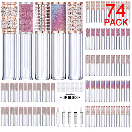 AMORIX 24 pcs Crystal Rhinestone Lip Gloss Tubes + 50 pcs Lip Gloss Tubes with Wand