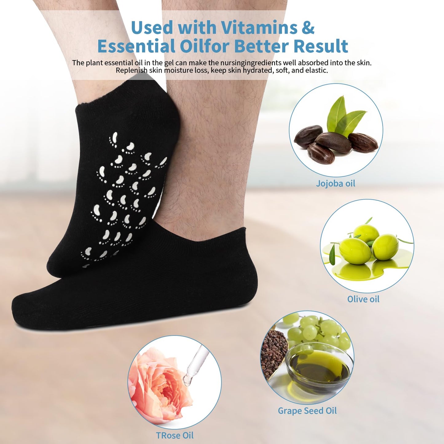 Aluroice Silicone Moisturizing Socks for Men - 2 Pairs Soft Foot Care Socks - Large Size Feet Moisturizing Socks for Dry Cracked Feet (Size M)