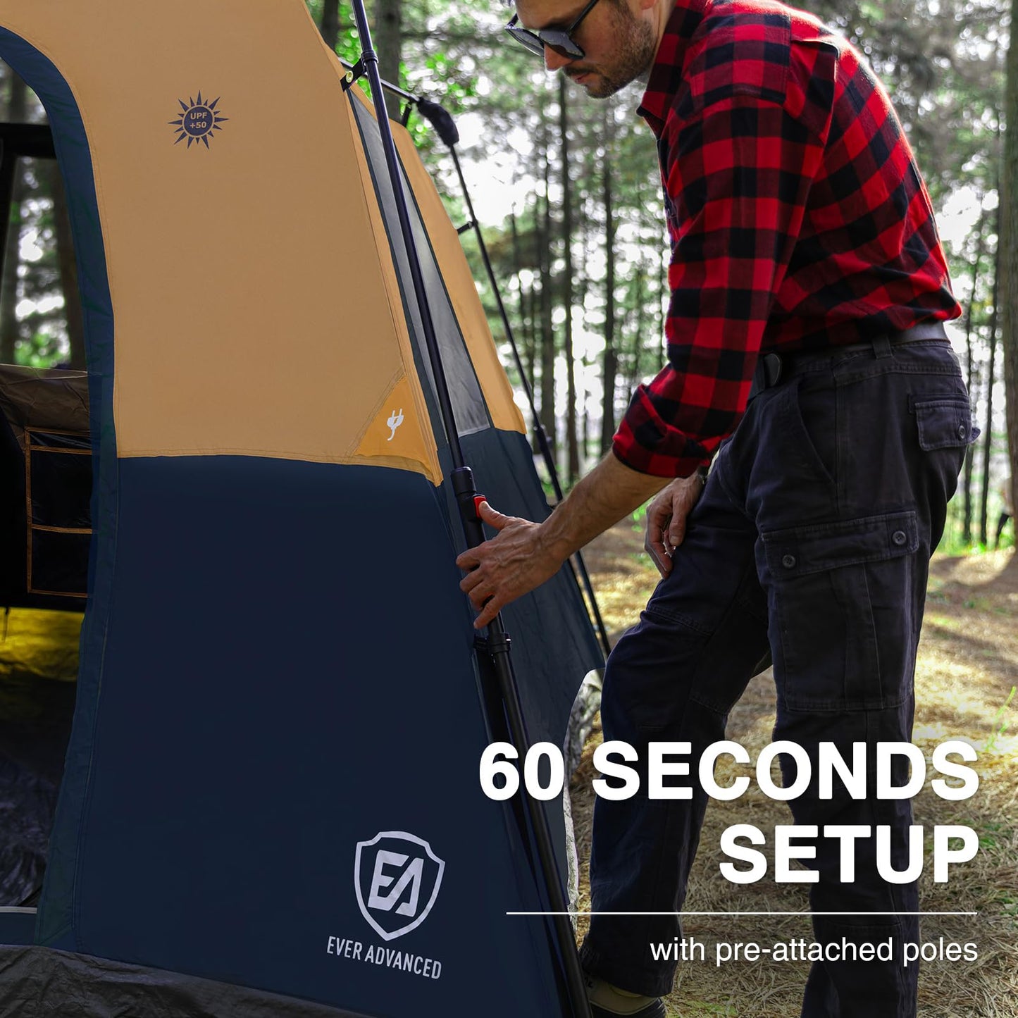 EVER ADVANCED 6 Person Camping Tent, Blackout Tent for Camping Instant Cabin Tents for Family with Rainfly, 60s Easy Setup, Water-Resistant