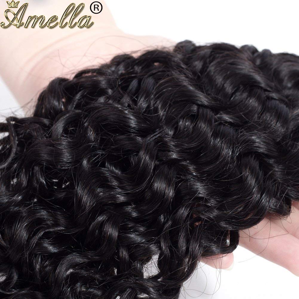 Amella Hair 8A Brazilian Virgin Curly Hair (12" 12" 12”,300g) 3 Bundles Weave 100% Unprocessed Brazilian Virgin Curly Hair Bundles Natural Black Color Brazilian Kinky Curly Hair Weave Bundles