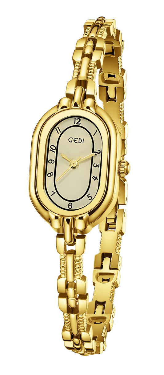 FANMIS Women's Vintage Oval Watches Luxury Minimalism Bracelet Small Gold Watch Ladies Analog Waterproof Watch Fashion Bangle Bracelet Dress Watch with Stainless Steel Band (Gold)