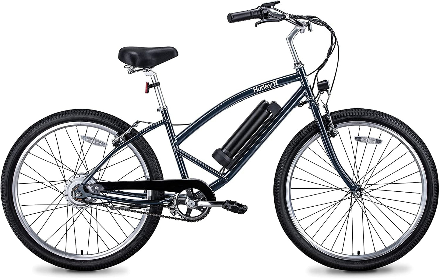 Hurley Electric Bikes Kickflip Beach Cruiser Single Speed E-Bike (Navy, Medium / 16 Fits 5'4"-6'1")