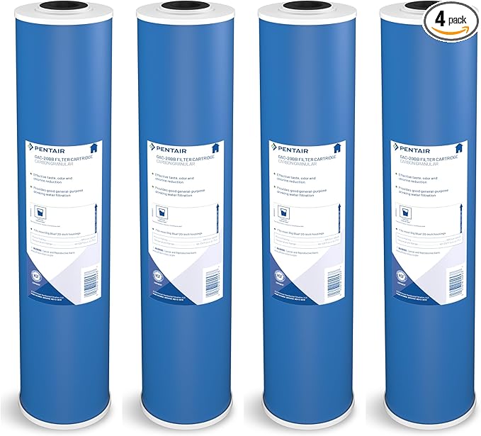 Pentair Pentek GAC-20BB Big Blue Carbon Water Filter, 20-Inch, Whole House Heavy Duty Granular Activated Carbon (GAC) Replacement Cartridge, 20" x 4.5", Pack of 4