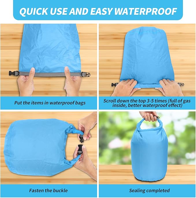 Dry Bag Set, Waterproof Small Lightweight Dry Bags for Paddle Board Kayaking, Fishing, Camping (Blue, 20L 2Pack)