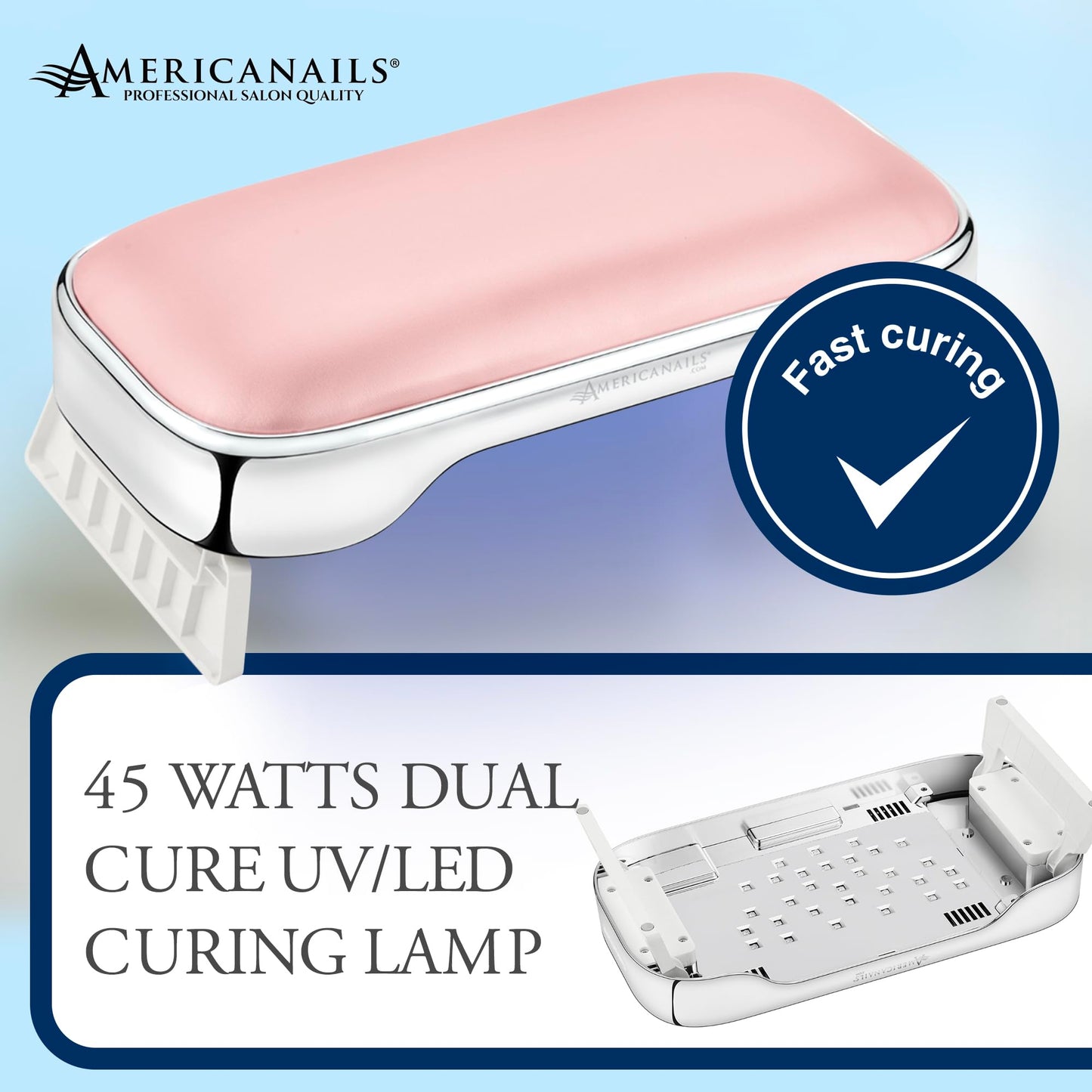 Americanails Cush'n Cure LED Nail Curing Lamp with Armrest, USB Type-C Power Input, Acetone-Resistant Finish, and Soft, Easy-to-Clean Armrest Cushion
