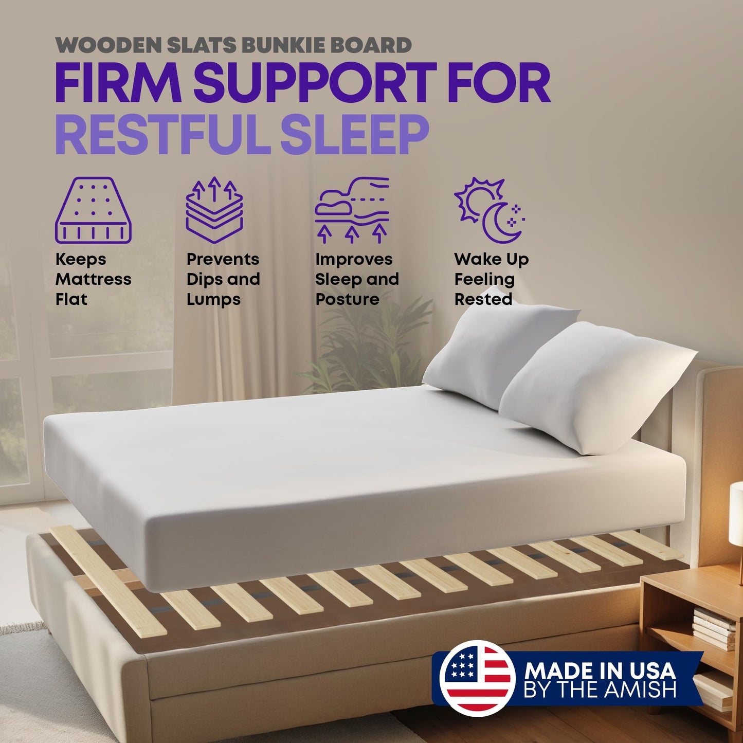 Greaton, Wooden King Bed Slats for Support Under Mattress – Replacement Wood Slats for King Size Bed Frame – Under Mattress Support Without Extra Height – 3.38 Standard Width