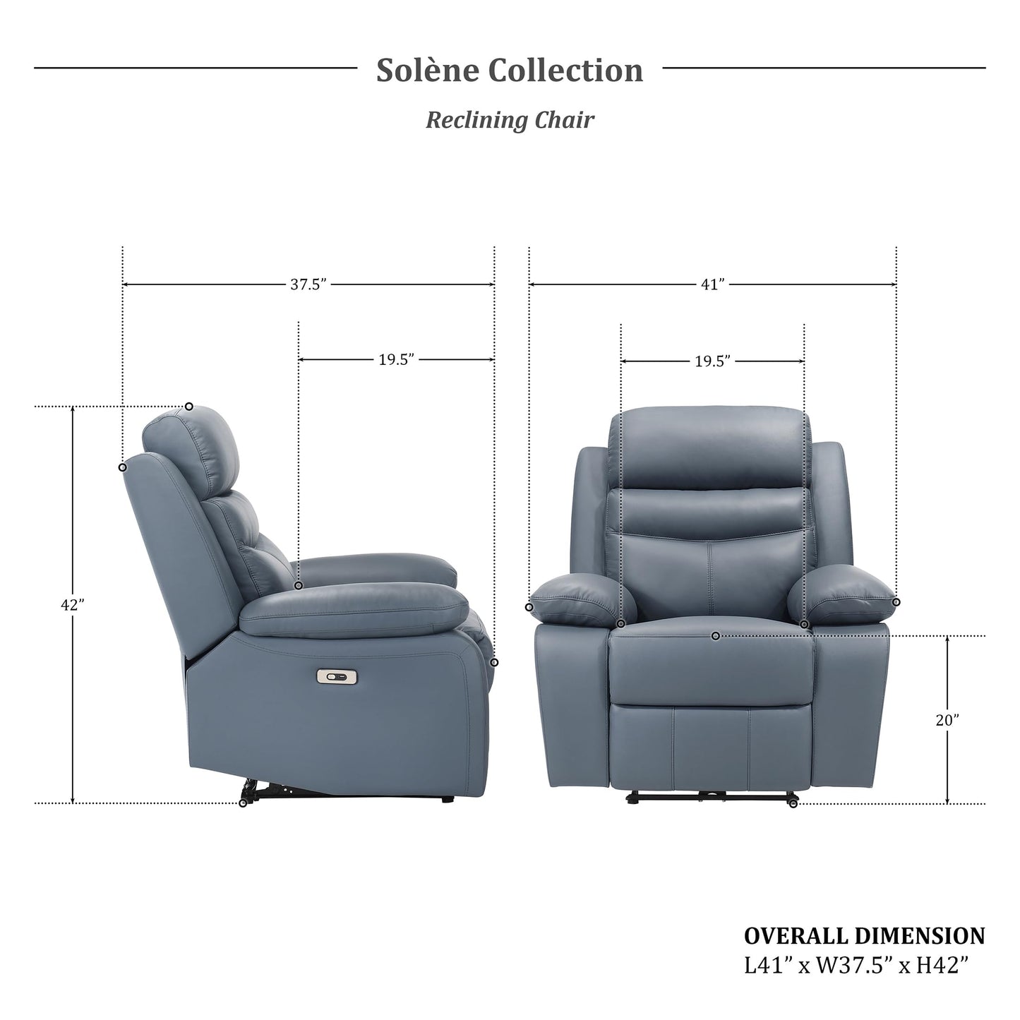 Lexicon Recliner Chair Living Room Leather Reclining Sofa Chair, Home Theater Seating, Wall Hugger Recliner, Power Recliner Sofa Chair for Living Room/Office/Apartment, Blue