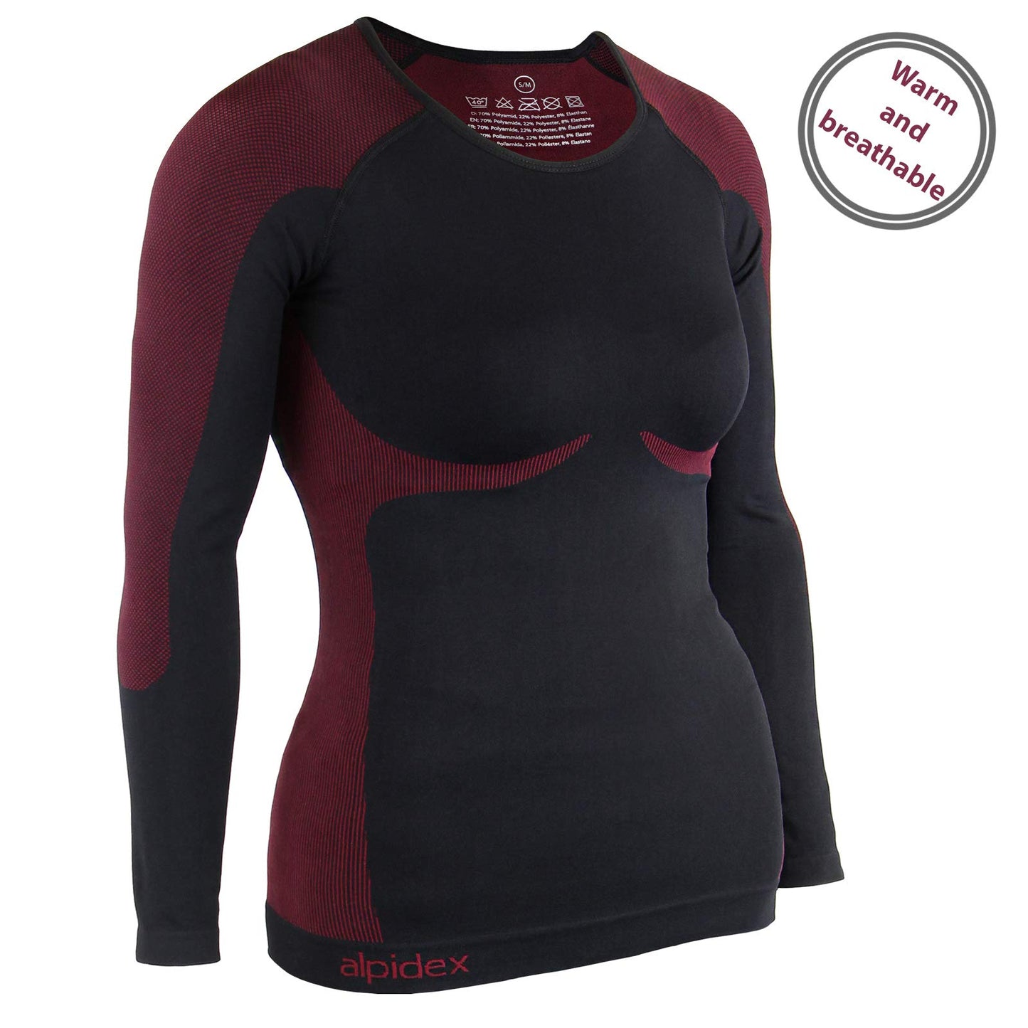 ALPIDEX Functional Wear Thermal Underwear Woman Ski Breathable Quick Drying Clothing Warm Base Layer Ladies Cold Weather Set Long Johns Top Bottom, Size:2XL/3XL, Colour:Black-Red