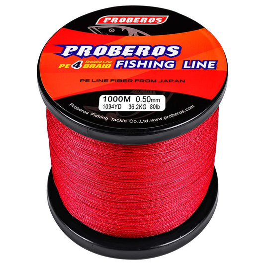 BAIKALBASS Braided Fishing Line 4 Strands Strong Multifilament PE Braid Wire for Saltwater 328Yard/300M 6LB Red