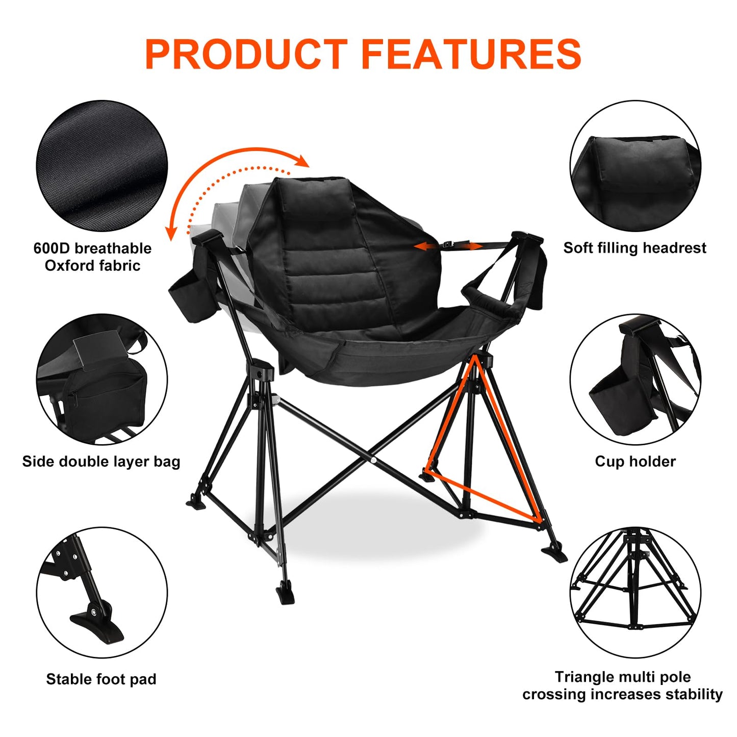 FREETOUR Hammock Camping Chair Folding 350lbs Foldable Portable Rocking Chairs for Adults Outside Swinging Camp with Stand Lawn Garden Hanging Outdoor (Crimson)