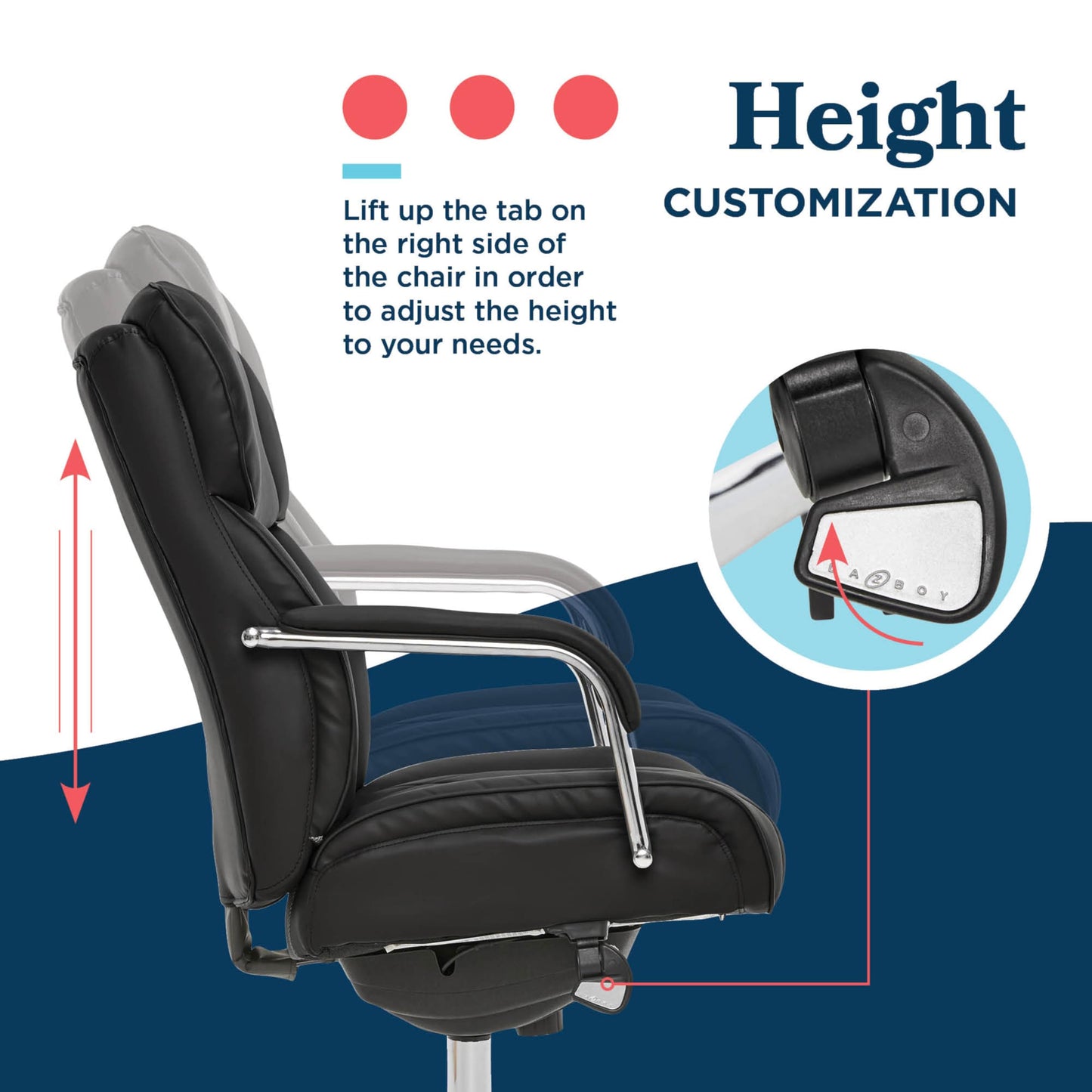 La-Z-Boy Sutherland Quilted Leather Executive Office Chair with Padded Arms, High Back Ergonomic Desk Chair with Lumbar Support, Black Bonded Leather