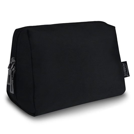 Aosbos Small Travel Makeup Pouch - Cosmetic Bag for Women, Midnight Black