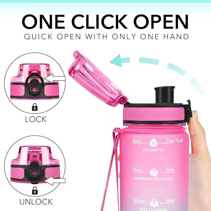 GOSWAG 32oz Motivational Water Bottles with Time Marker and Fruit Strainer, Sports Water Bottle with Times to Drink, Leakproof, Reusable Plastic Bottle with Strap no Straw for Gym, School