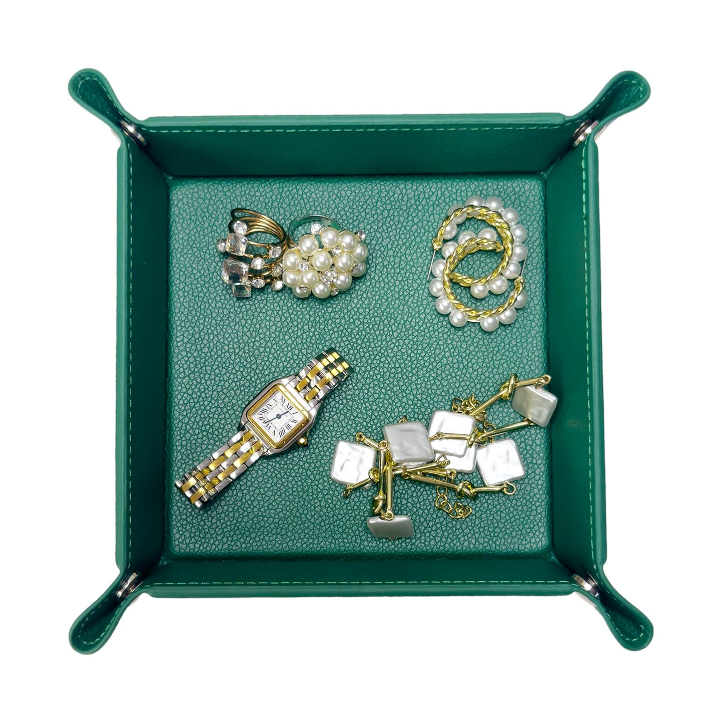 UnionBasic Valet Tray, Jewelry Tray for Rings Earrings, Entryway Catchall Caddy for Coins Keys Change, Nightstand Organizer Bedside Valet Holder, Trays for Electronic Gadgets, Lychee Christmas Green