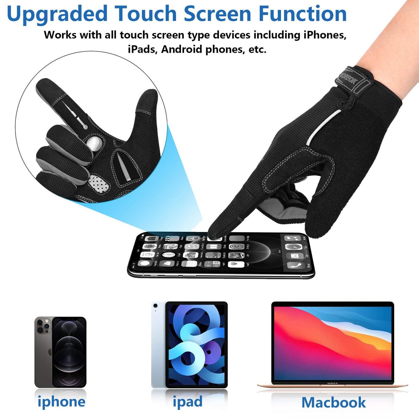 MOREOK Cycling Gloves Bike Gloves for Men/Women-[Breathable Anti-Slip 5MM Gel Pad] Biking Gloves Full Finger Road Bike MTB Bicycle Gloves-122-GRAY-M