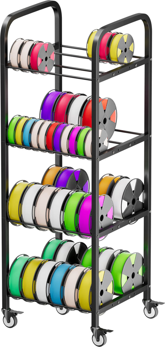 AnBaiMei 4-Tier 3D Printer Filament Storage Rack with Wheels, Rolling Spool Holder Stand Cart, Holds up to 48×1kg Spools, Heavy Duty Metal Filaments Organizer Shelf for Printing Studio Office Workshop