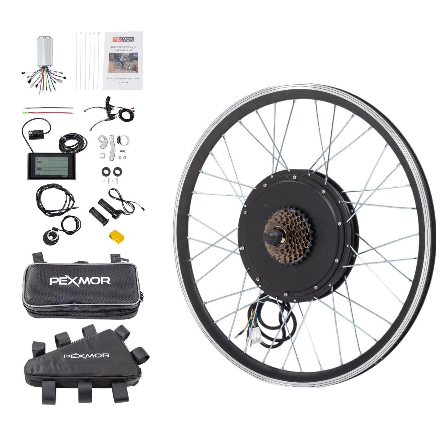 PEXMOR Electric Bike Conversion Kit, 48V 1200W E-Bike Conversion Kit, 26" Rear Wheel Ebike Hub Motor Kit Upgrade 3 Mode Controller w/PAS/LCD Display/Twist Throttle Electric Bicycle Ebike Kit