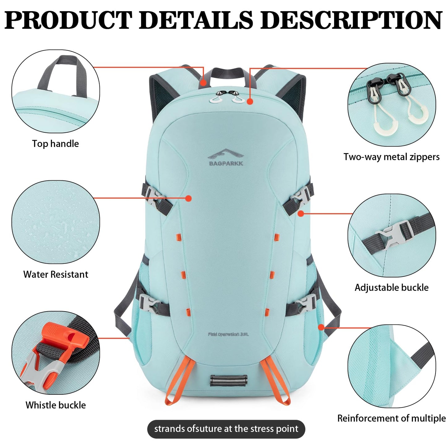 BAGPARKK Hiking Backpack,Large 35L Travel Backpacks for Men Women,Water Resistant Ultra Lightweight Foldable Packable Camping Daypack for Outdoor Sports