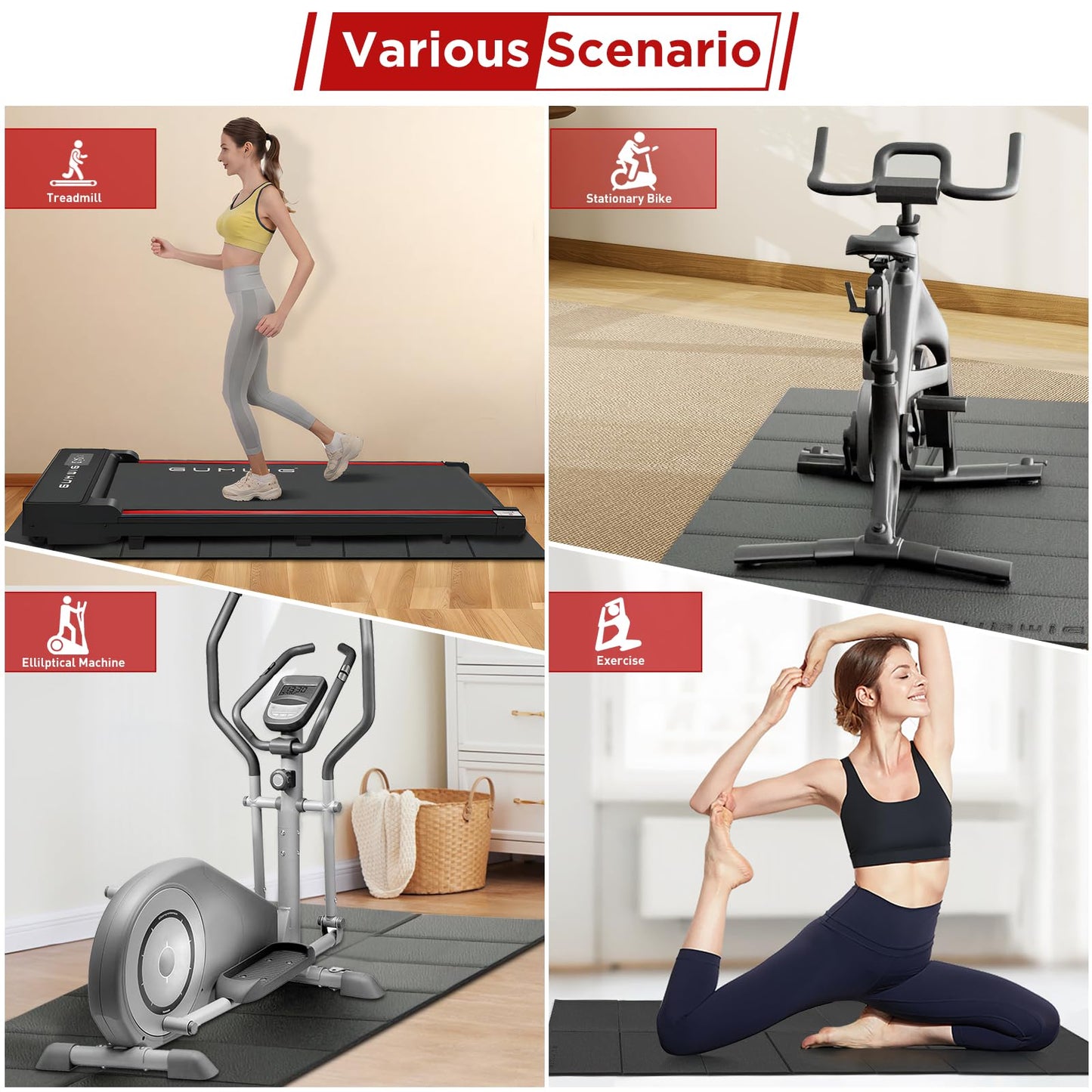 GUMWIG Foldable Walking Pad Treadmill for Carpet Hardwood Concrete Floors, Home Gym Exercise Equipment Matt Under Staionary Bike, Rower & Elliptical, Waterproof Non-Slip Pads Mats on Trainer Machine