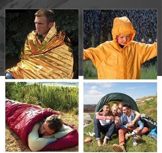 Emergency Survival Sleeping Bag 2 Pack - Thermal Portable Bivy Sack Waterproof for Camping, Hiking, Outdoor Activities - Lightweight & Compact Blanket for Travel - Orange & Green