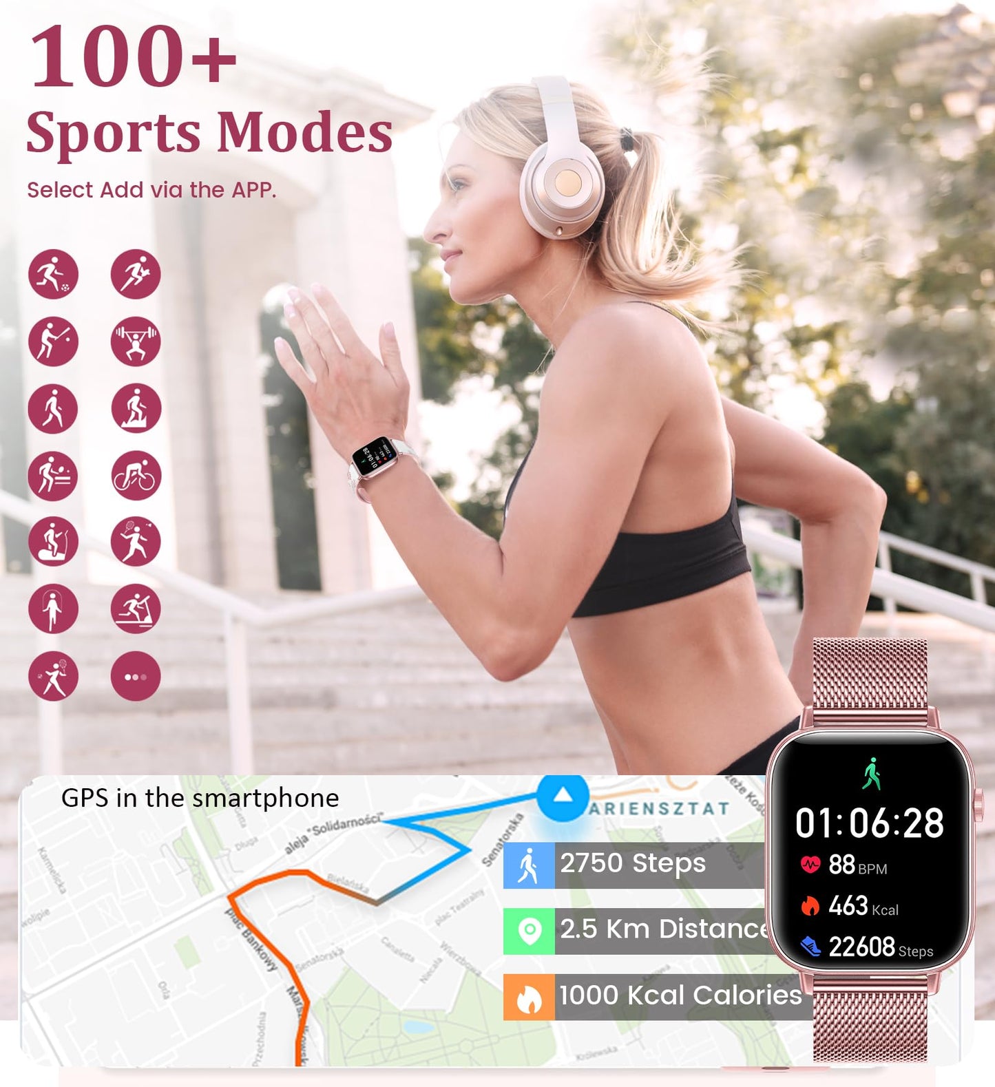 1.83'' Smart Watch for Women with Bluetooth Call (Answer/Dial), Activity Fitness Tracker with 100+ Sport Modes Heart Rate/Sleep Monitor Pedometer, Women Smartwatches Compatible Android Phone iPhone