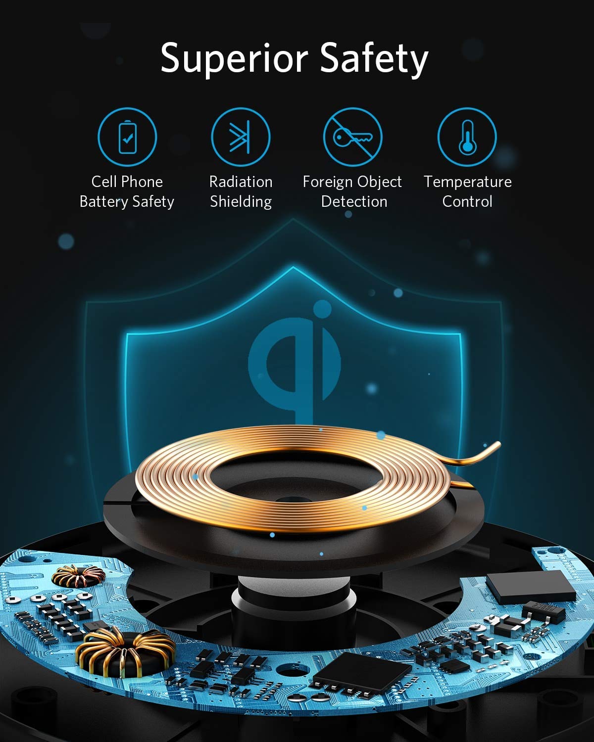 Anker 313 Wireless Charger (Pad), Qi-Certified, 10W Max Fast Charging for Samsung, Compatible with iPhone 16 Plus/15 Plus/14 Plus/12, AirPods (No AC Adapter, Not MagSafe Magnetic Charging Compatible)