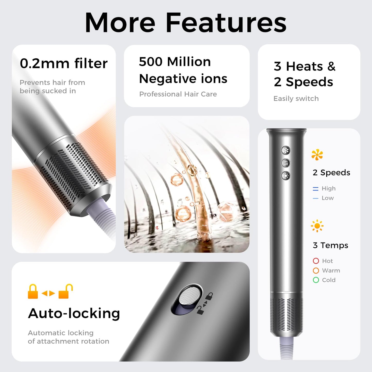 All-in-One Hair Dryer Brush & Auto Air Curler - 160000 RPM High-Speed Styler - Reduces Heat Damage & Frizz Hair Curling Iron - Ionic Blow Dryer Brush for All Types (Nickel)