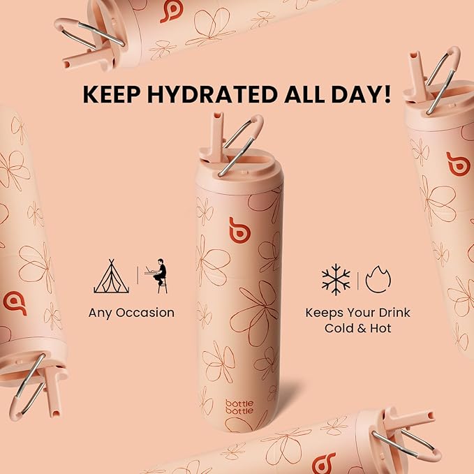 BOTTLE BOTTLE Insulated Water Bottle 24oz with Straw Lid and Handle for Sports Travel Gym Stainless Steel Water Bottles Double-Wall Vacuum Metal Thermos Bottles Leak Proof BPA-Free