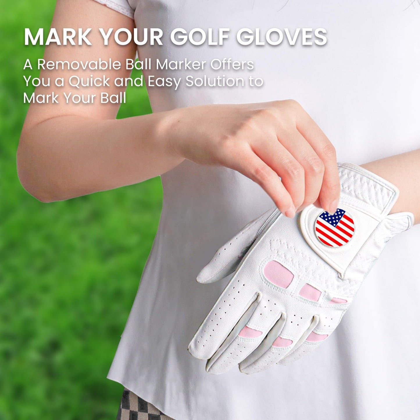 Amy Sport Women's Golf Gloves Left Hand Right with Ball Marker Value 2 Pack, All Weather Grip Rain Soft Leather Pink Size Small Medium Large XL (1 Pair, Small)