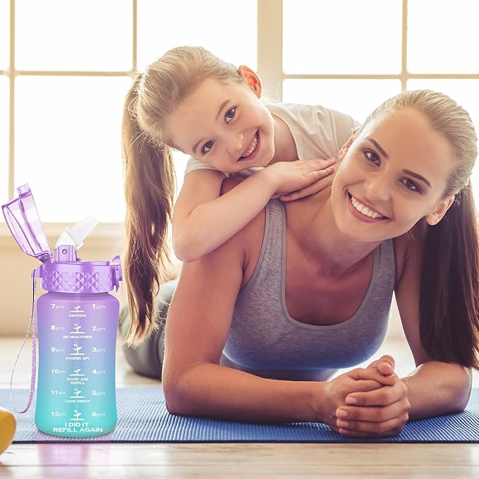 OLDLEY Kids Water Bottle for School, 12 oz (Straw Lid) BPA-Free Reusable Leak-proof Durable Tritan Plastic Water Bottles with One-handed Opening Straw Lids, Anti-dust Spout Cover (Macaroon)
