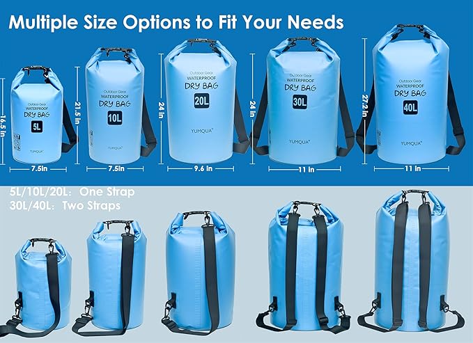 Waterproof Dry Bag Backpack 5L/10L/20L/30L/40L, Roll Top Floating Waterproof Storage Bags for Kayaking, Boating, Swimming, Hiking, Camping and Fishing