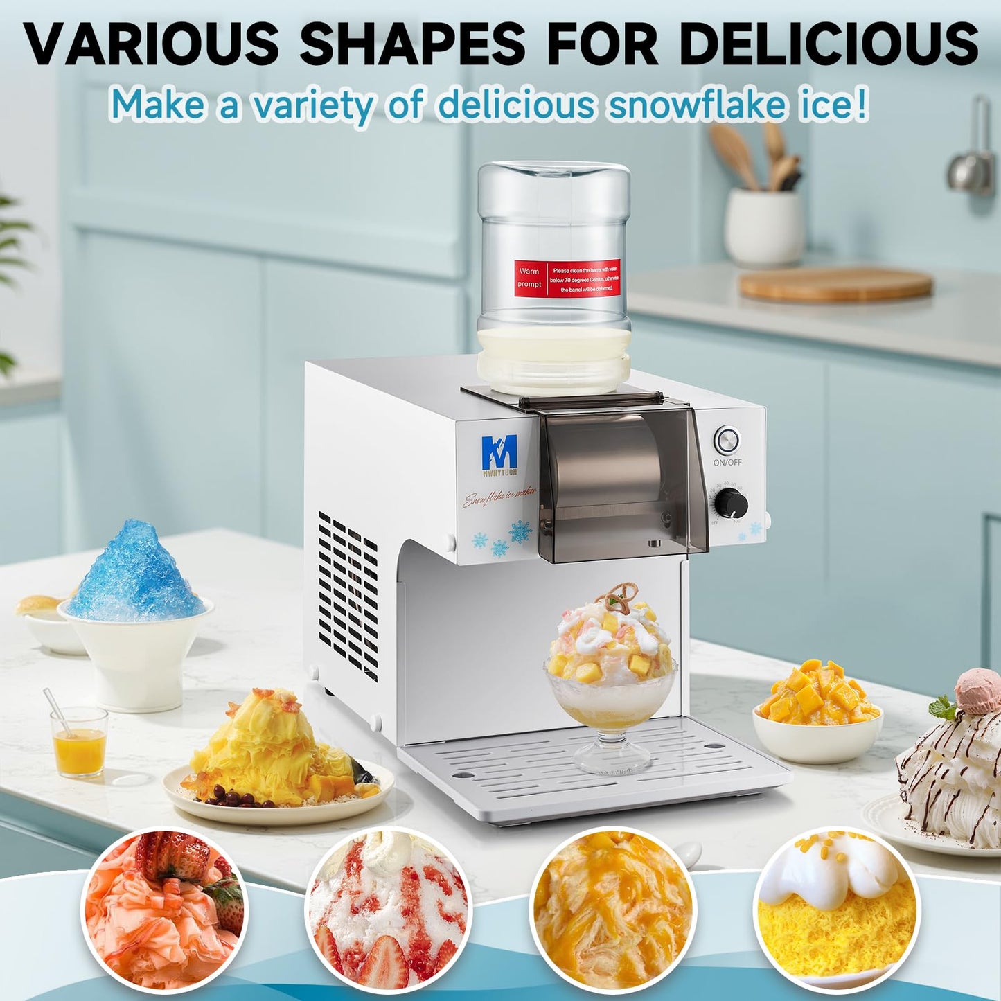 MWNYTUOH Snowflake Ice Machine,260W Shaved Ice Machine for Snowflake, Rapid Cooling, Food-Grade Stainless Steel Material, Snowflake Ice Maker for Kids/Homemade Ice Cream,Suitable for Party＆Homemade