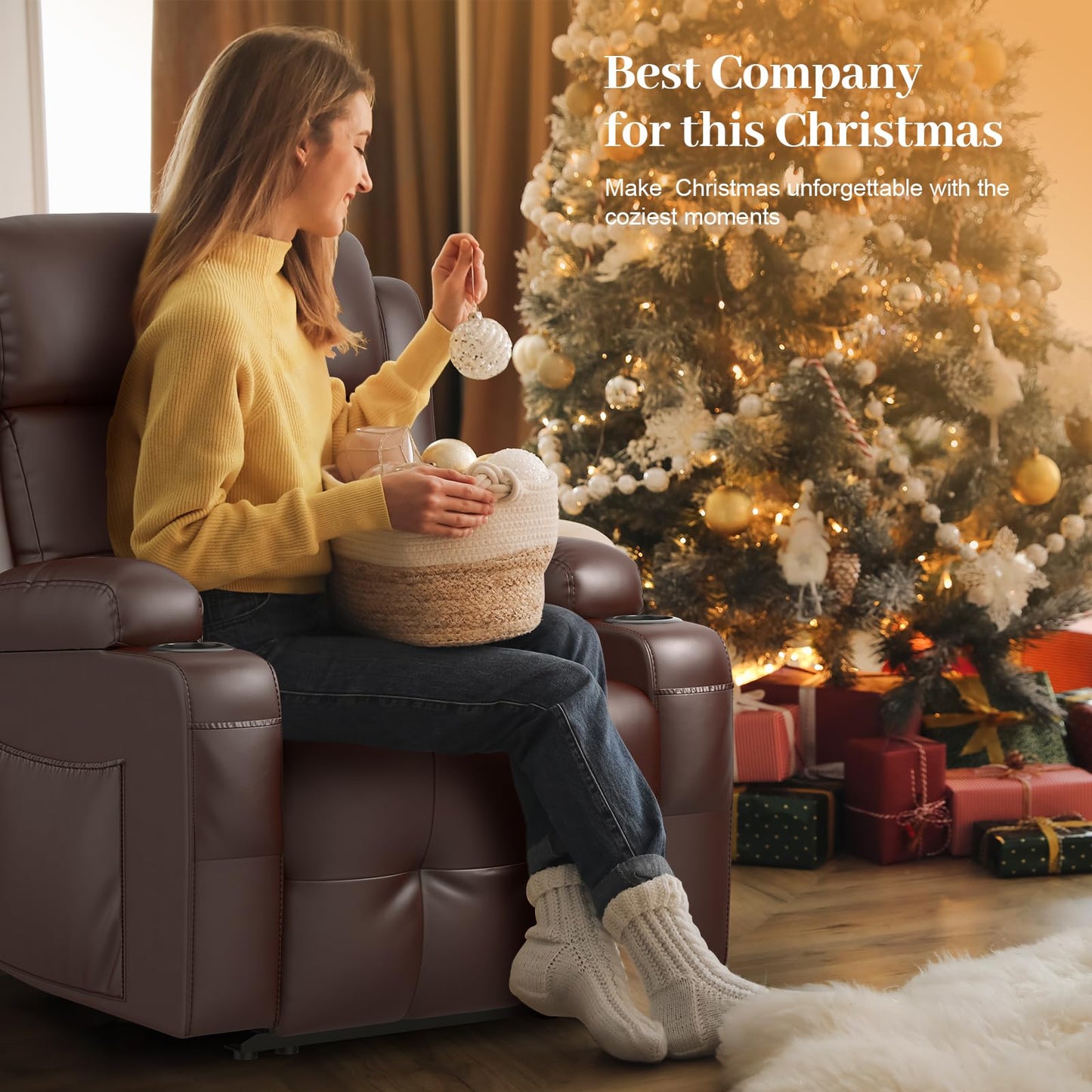 Aotolo Extra Wide Seat Recliner Chair with Heat and Back Massage, Electric Power Oversized Reclining Chair Infinite Position with Storage Armrests & 2 Cup Holders for Living Room, Manual Recliners