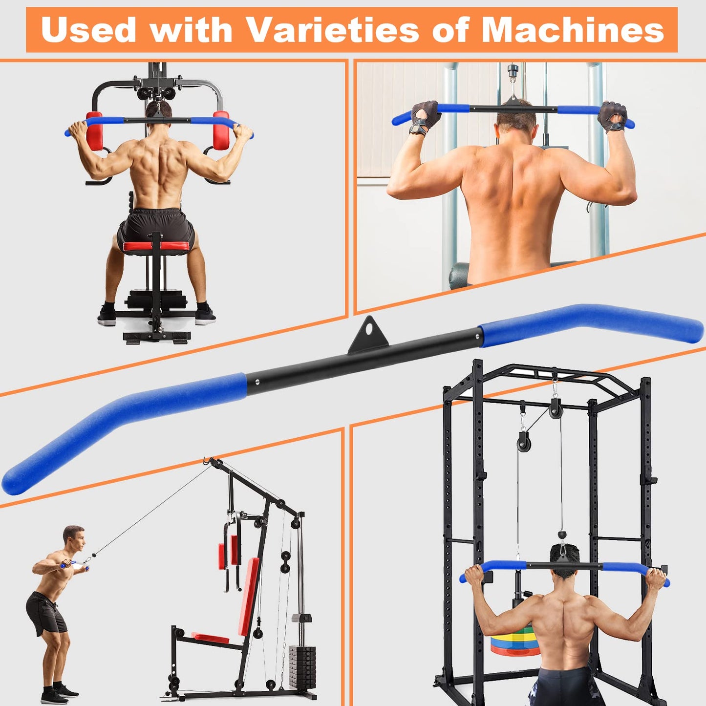 SERTT 39.37 Inch LAT Pulldown Attachments for Pulley Cable Machine, Curl Tricep Press Down Bar with Rubber Handle, LAT Pull Down Bar for Gym, Strength Workout, Muscle Building
