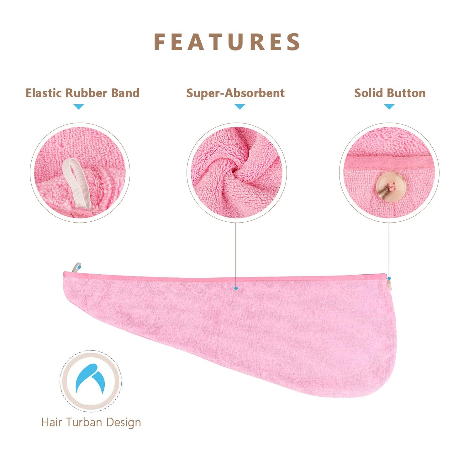 AIDEA Microfiber Hair Towel Wrap, 2 Pack Hair Turbans, Super Absorbent Quick Dry Hair Towel Wrap for All Hair Types Anti Frizz, 26"×10", Pink