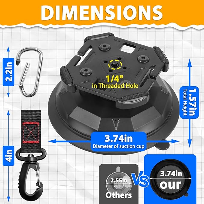 2PCS Upgrade Heavy Duty Rotating Vacuum Suction Cups Anchor Hooks With 2PCS Buckles ,Large Hook Suction Cup Hangers,Strong Suction Cup Hook for RV Awning Camping Outdoor,Window Suction Cups With Hook