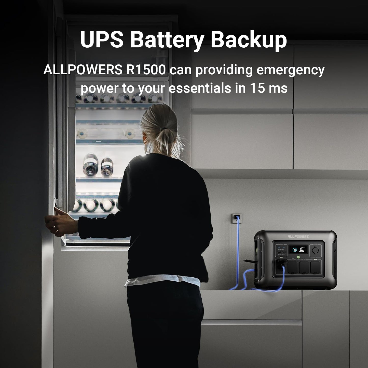 ALLPOWERS R1500 Portable Power Station, 1152Wh LiFePO4 Battery Backup UPS Solar Generator for Camping, Emergency, RV, Home Use