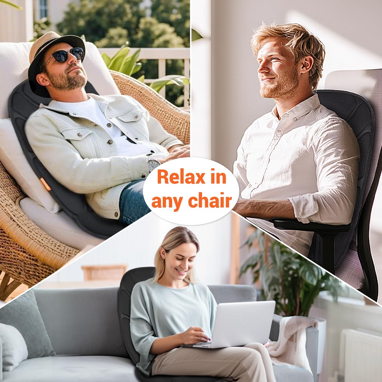 CARSHION Massage Seat Cushion with Full Back Thighs Heat Back Massager with 3 Heating Pads 6 Vibrating Motors, Massage Chair Pad Seat Warmer for Home Office, Heated Seat Cover Gift for Father Mother