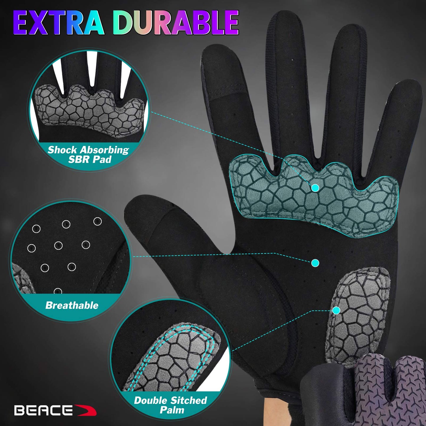 BEACE Cycling Gloves Bike Gloves Biking Gloves for Women(Colorful Night Glow) with Touch Screen-Workout Gloves Full Finger Road Gloves Mountain Bike Gloves Anti-Slip Silicone Palm