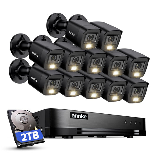 ANNKE 16 Channel Security Camera System HD-TVI 1080P Lite Video DVR and (12) 2.0MP Outdoor IP67 Cameras with Smart Dual Light, AI Human/Vehicle Detection, Color Night Vision, 2 TB Hard Drive